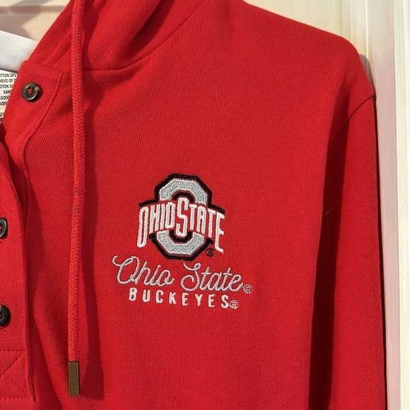 Women’s Champion Ohio State Button Up V Neck Hooded Cotton Blend Pullover Sz M - Picture 3 of 8